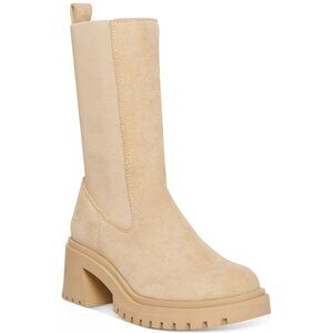 Steve Madden Hesitant Fashion Boot Womens Size 8.5 Mid Calf Sand Suede Bone